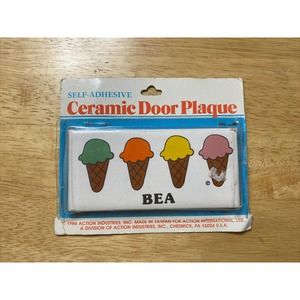 Vintage Retro Dead Stock BEA With Ice cream Ceramic Name Sign Wall Plaque 1986